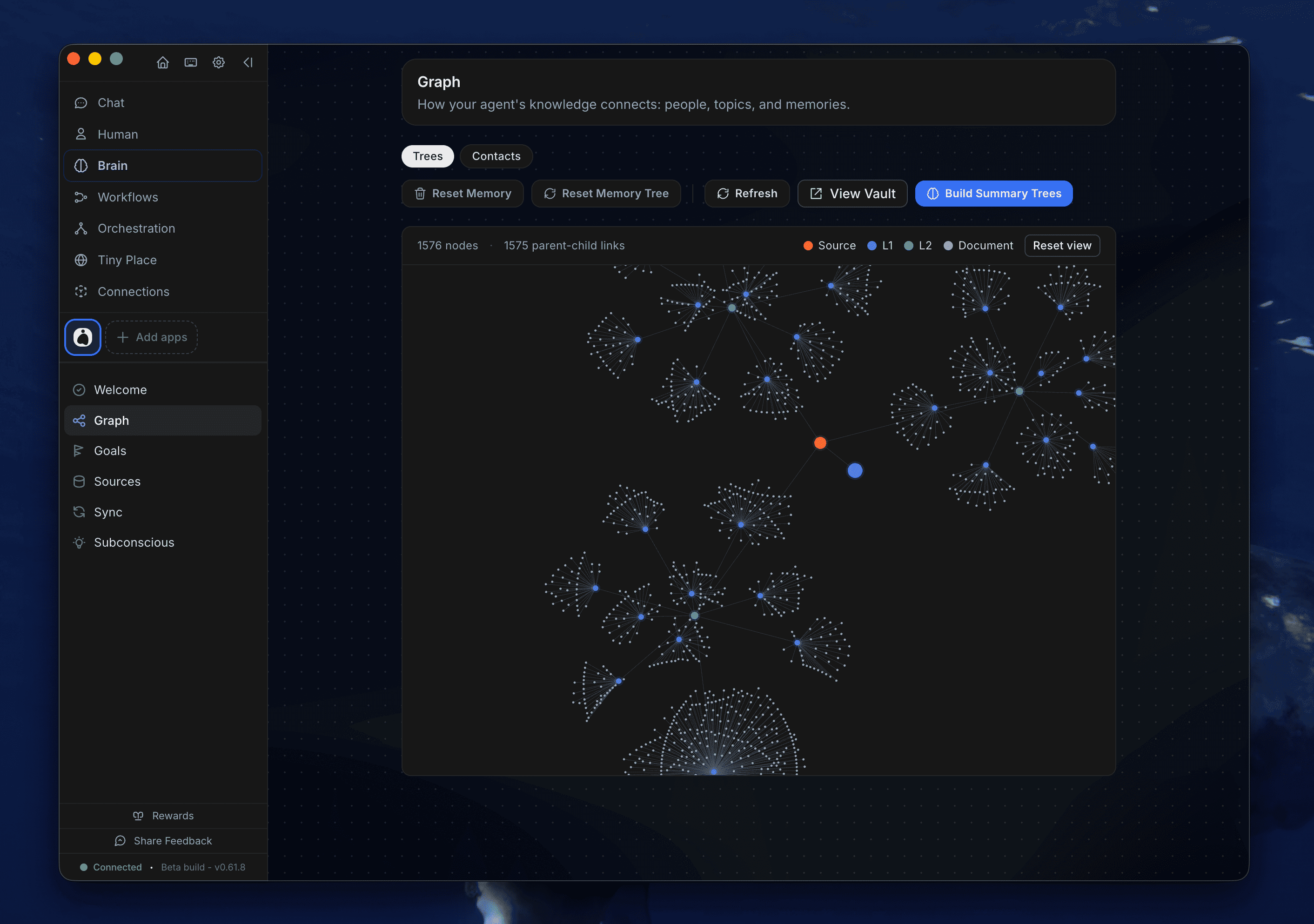OpenHuman's memory graph, showing thousands of linked nodes built from connected apps