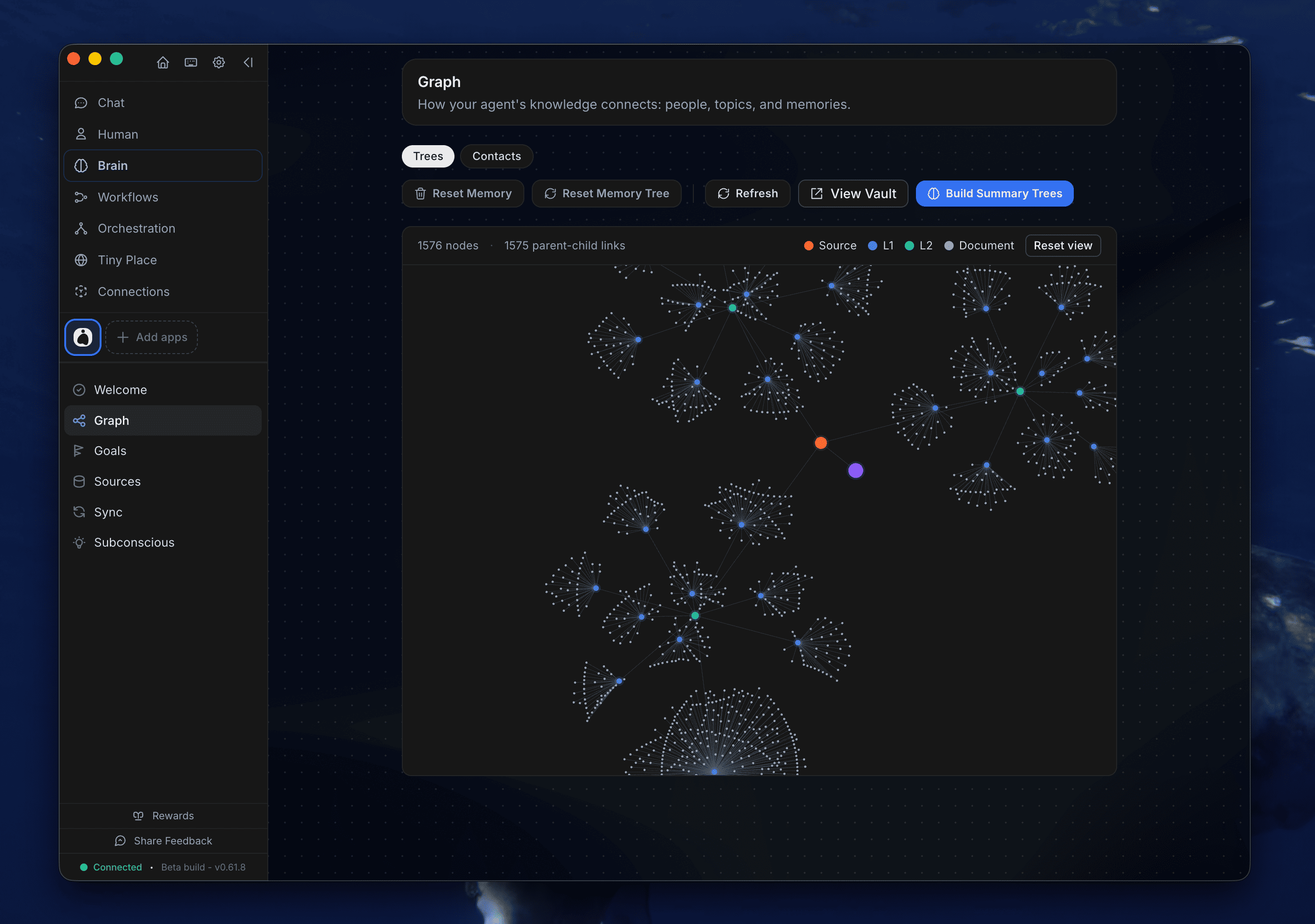 OpenHuman's memory graph, showing thousands of linked nodes built from connected apps